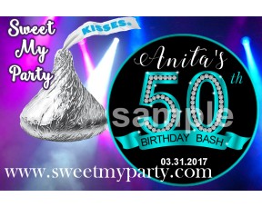 50th Birthday Hershey Kisses Stickers,Turquoise Diamonds 50th Birthday kisses stickers,(16ab)